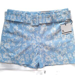 Jules & Leopold Women's Belted Shorts Blue White Floral Cowboy Coastal Chic Sz M